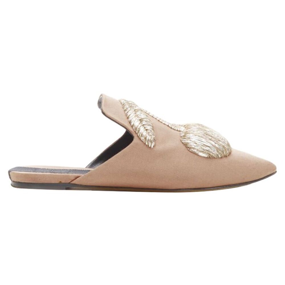 Sanayi silver fabric embroidery slip on babouche slippers